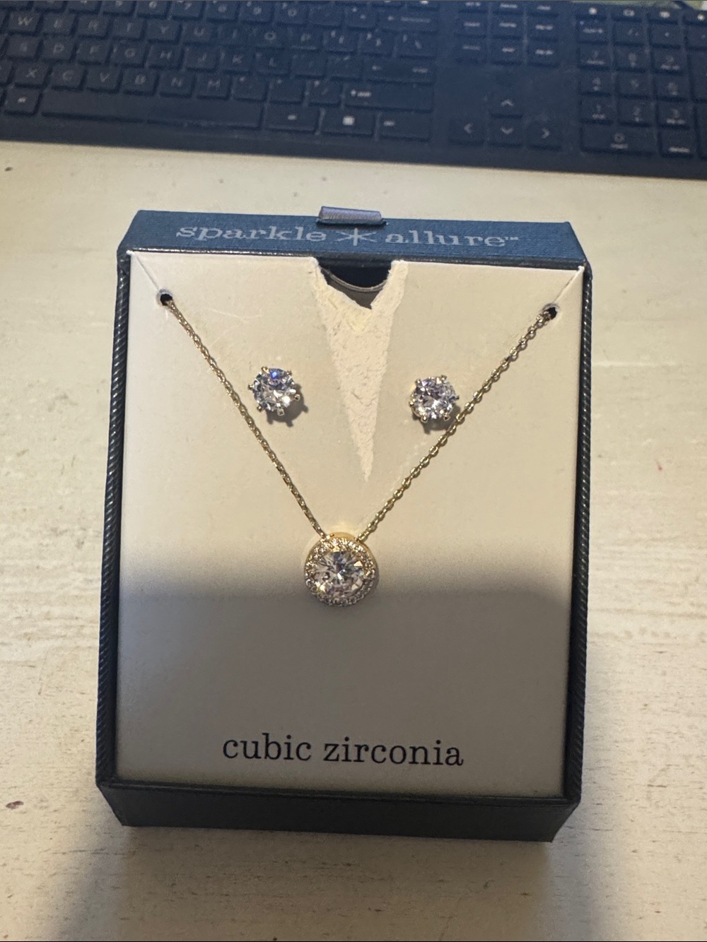 Sparkle Allure Gold Cubic Zirconia Necklace and Stud Set - White